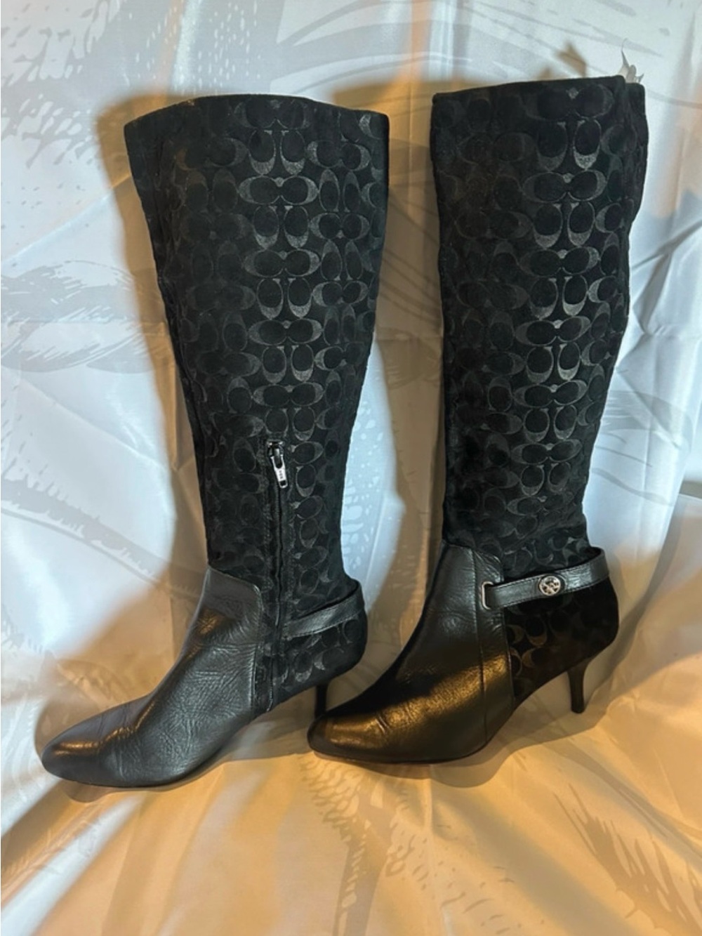 Coach Black Signature Suede & Leather Knee Boots
